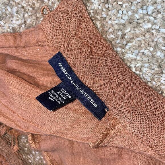 American Eagletop/blouse Brown Lace Blouse Fit & Flare XS flowy BOHO lace arm - Picture 9 of 9